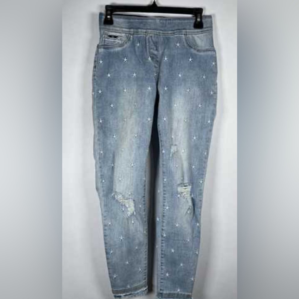 Coco + Carmen Women’s Star Embroidered Pull On jeans Light Wash Size L/Large